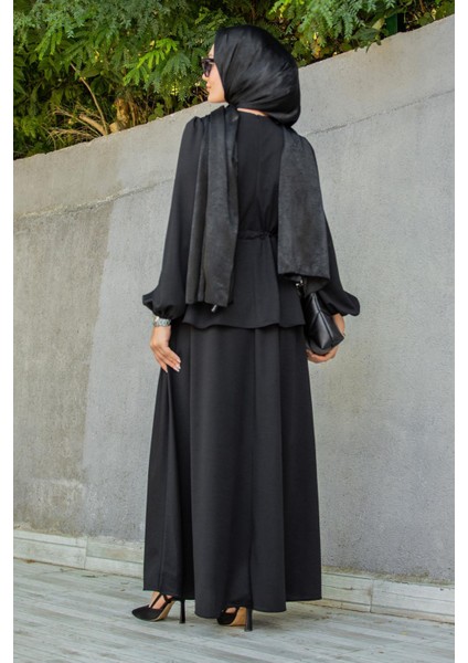 Cenny Eteği Katlı Scuba Krep Elbise-Siyah modelleri