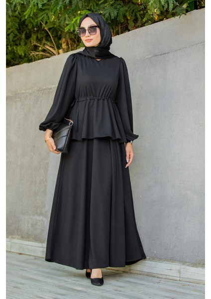 Cenny Eteği Katlı Scuba Krep Elbise-Siyah fırsatları