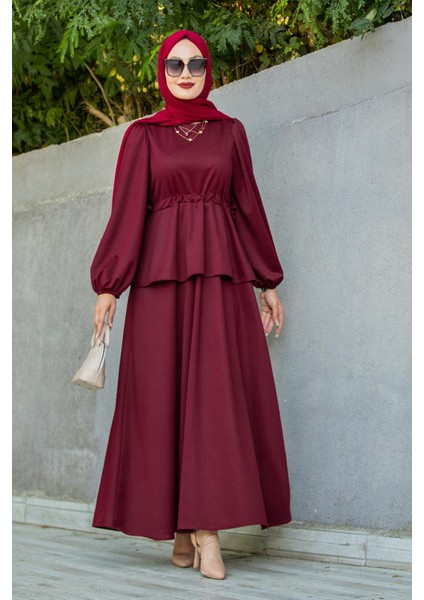 Cenny Eteği Katlı Scuba Krep Elbise-Bordo fırsatları