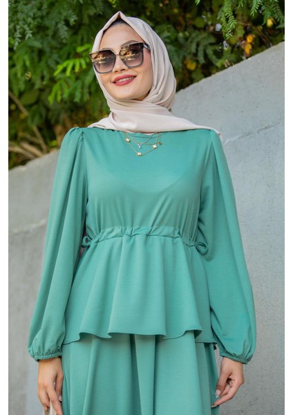 Cenny Eteği Katlı Scuba Krep Elbise-Mint fiyatları