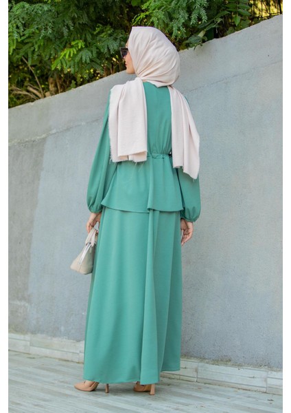 Cenny Eteği Katlı Scuba Krep Elbise-Mint modelleri