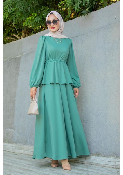 Cenny Eteği Katlı Scuba Krep Elbise-Mint fırsatları