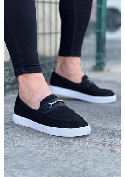 J060 Bağcıksız Ortopedik Taban Triko Erkek Klasik Günlük Ayakkabı Bt Siyah