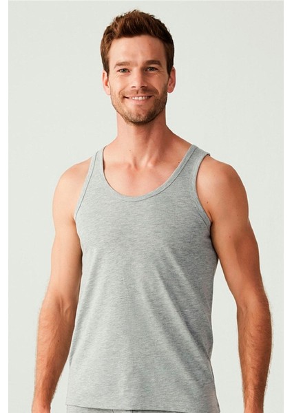 Erkek Gri Basic Düz %100 Pamuk Atlet