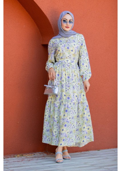 Lidy Çiçekli Desen Yazlık Elbise-Yeşil fırsatları