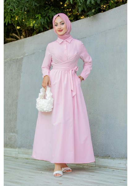 Qua Pamuk Cotton Bağlamalı Elbise-Pudrapembesi