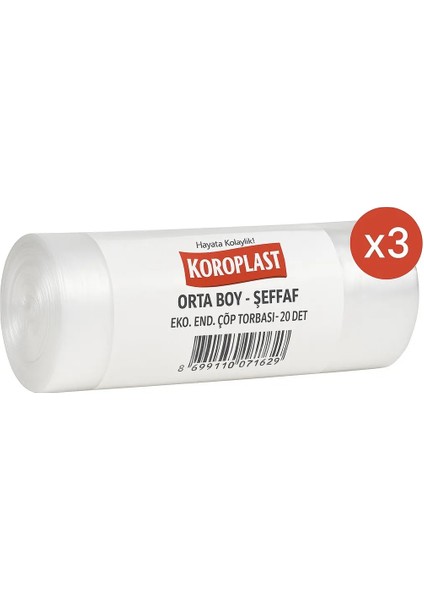 Eko Endüstriyel Orta Boy Şeffaf Çöp Poşeti 20 x 3 Adet