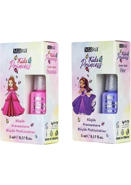 Kids Princess Çocuk Oje Pembe ve Mor Renk Seçenekleriyle 5 ml Eğlenceli Oje Seti