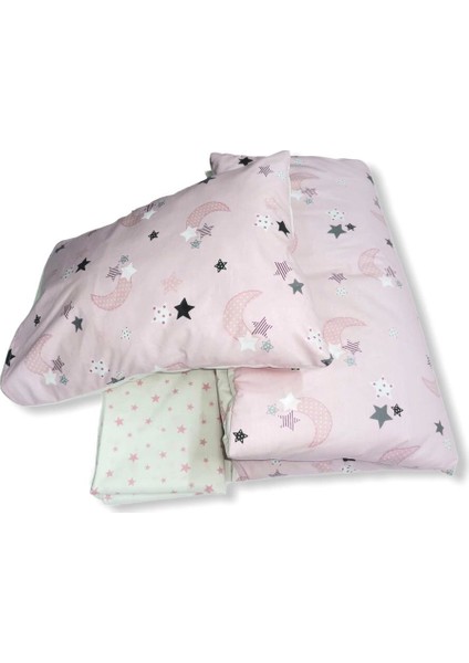 %100 Pamuk Bebek/çocuk Yastık Çarşaf Yorgan Seti Pembe Ay Yıldız 60 x 120 cm fiyatları