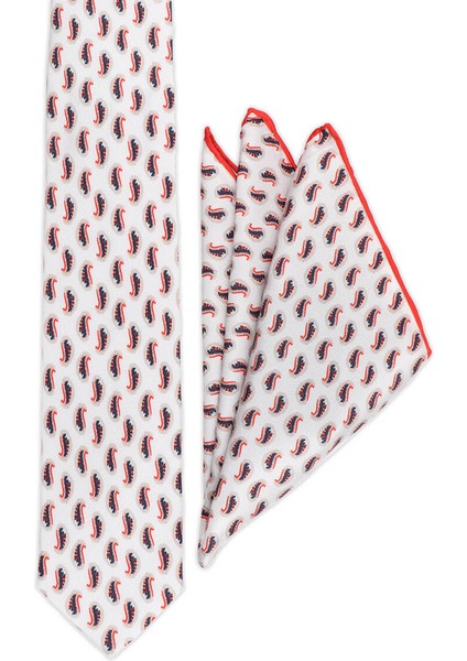 Bej Desenli Ipek Kravat Takımı