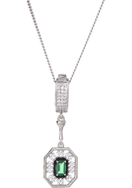 3-5 mm Baget Yeşil Zirkon Taşlı 925 Ayar Gümüş Kadın Kolye