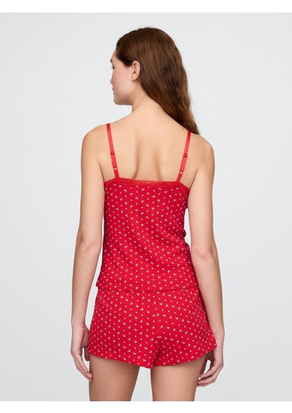 Kadın Kırmızı Desenli Pijama Üstü modelleri
