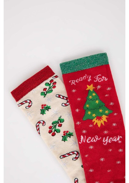 Kız Çocuk Yılbaşı Temalı 2'li Pamuklu Uzun Çorap Z3924A6NS fırsatları