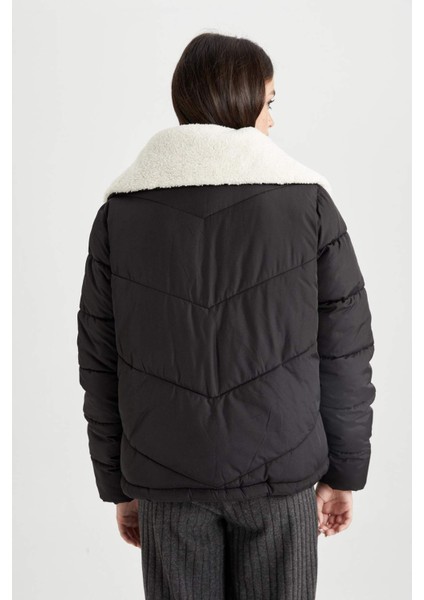 Su Geçirmez Puffer Şişme Mont Kapitoneli İçi Suni Kürklü Rüzgar Geçirmez Cepli A0756AX23WN