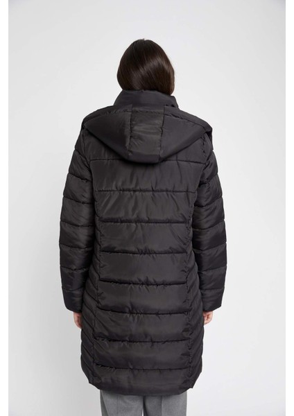 Puffer Şişme Uzun Mont Parka Su İtici Regular Kalıp Çıkarılabilir Kapüşonlu A1315AX23WN
