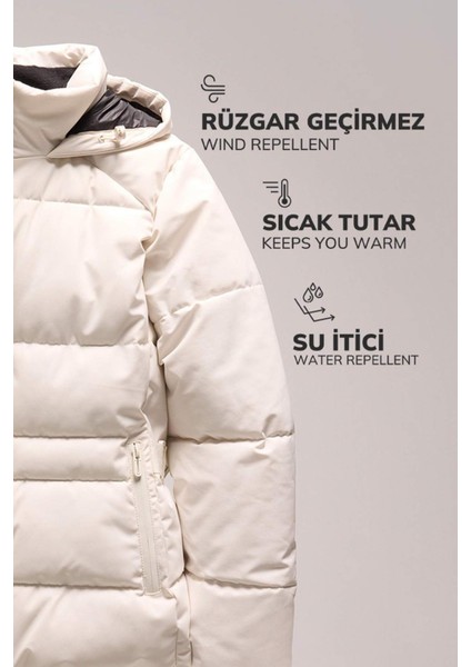 Puffer Şişme Uzun Mont Parka Su İtici Regular Kalıp Çıkarılabilir Kapüşonlu A1315AX23WN