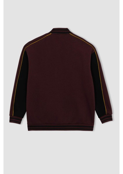 Oversize Fit Kolej Yaka Bomber Baskılı İçi Yumuşak Tüylü Hırka Z9179AZ23SP