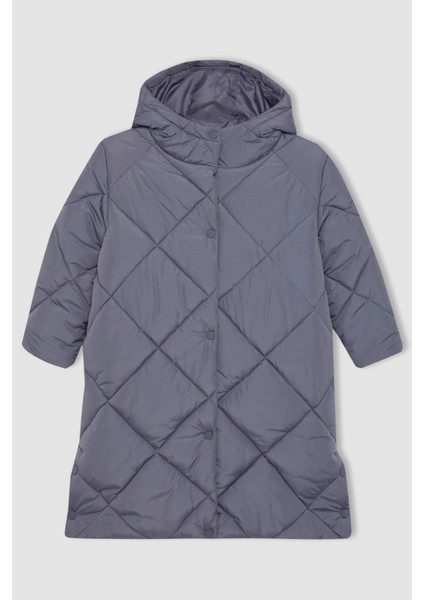 Kız Çocuk Su İtici Kapüşonlu Kapitoneli Uzun Kaban A2256A823AU