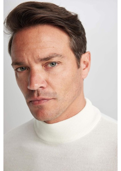 Slim Fit Dar Kesim Yarım Balıkçı Yaka Basic Düz Triko Kazak R1127AZ23WN