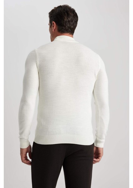 Slim Fit Dar Kesim Yarım Balıkçı Yaka Basic Düz Triko Kazak R1127AZ23WN