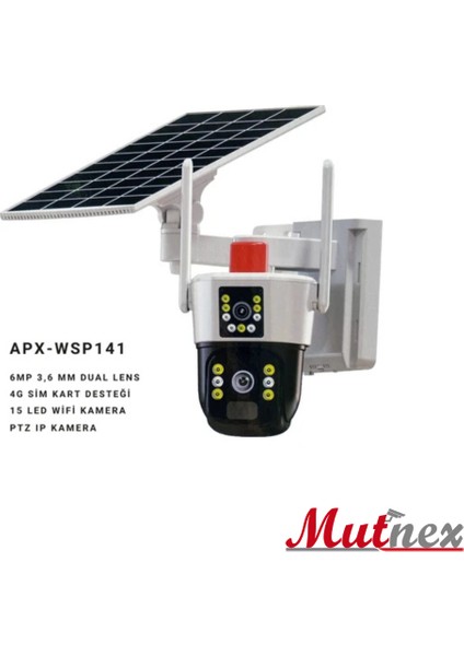 APX-WSP141 6mp 3.6mm 4g Solar Çift Kamera 15 LED Ptz Kamera