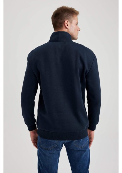 Comfort Regular Fit Rahat Kalıp Fermuarlı Dik Yaka Basic Düz Sweatshirt X7405AZ23AU