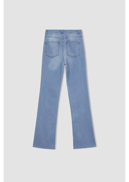 Mia Flare Fit Yüksek Bel Yırtmaçlı İspanyol Paça Uzun Jean Pantolon A5153AX23HS