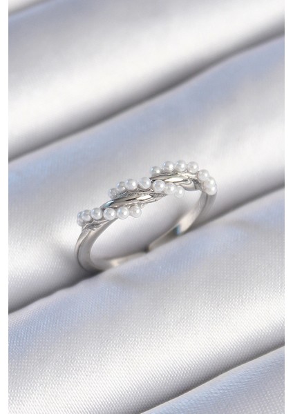 Bfs Pirinç Gümüş Renk Sarmal Inci Model Kadın Yüzük