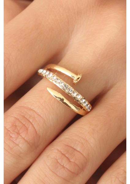 Bfs Gold Renk Taşlı Çivi Ayarlanabilir Kadın Yüzük