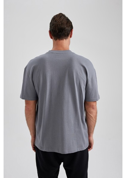 %100 Pamuk Oversize Geniş Kalıp Bisiklet Yaka Basic Düz Kısa Kollu Tişört B0662AXNS