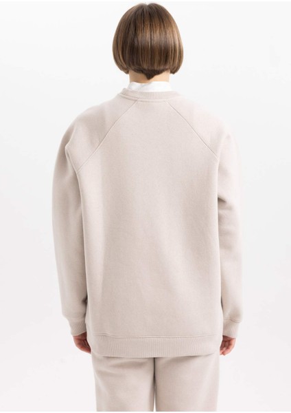 Oversize Geniş Kalıp Bisiklet Yaka Kalın Basic Düz Sweatshirt V2697AZ23WN