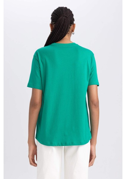 Kadın Green Regular Fit Düz Kesim Bisiklet Yaka Düz Basic %100 Pamuk Kısa Kollu Tişört B0642AXNS
