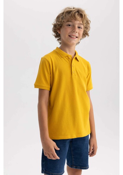 Erkek Çocuk Sarı Regular Fit Polo Yaka Basic Pike %100 Pamuk Kısa Kollu Polo Tişört B0668A8NS