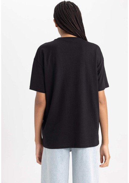 Oversize Fit Bisiklet Yaka Kısa Kollu Pamuk TIŞÖRT B0661AX23SM