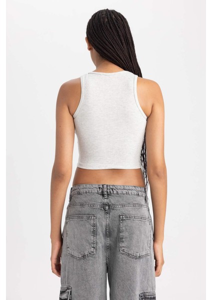 Kadın Gri Fitted Halter Yaka Düz Basic Pamuklu Atlet B0658AXNS