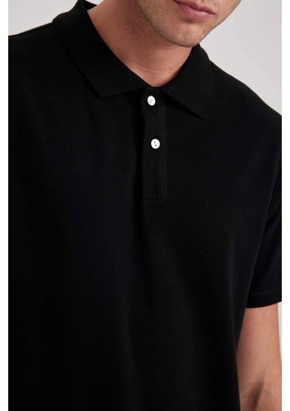 Erkek Siyah Regular Fit Düz Kesim Polo Yaka Basic Düz %100 Pamuk Polo Tişört B0643AXNS