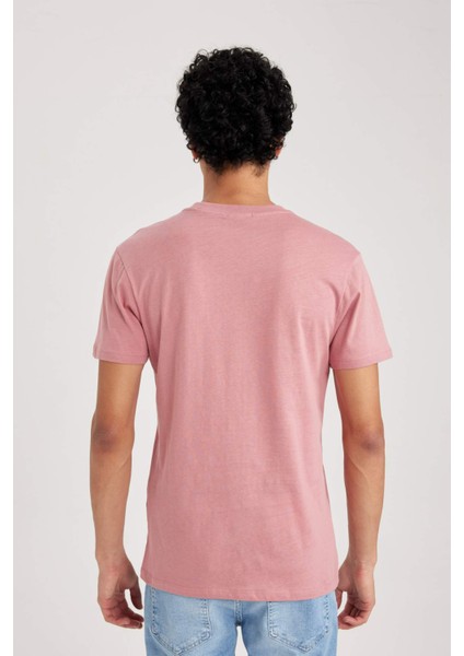 Erkek Pembe Regular Fit Düz Kesim Bisiklet Yaka %100 Pamuk Kısa Kollu Tişört B0653AXNS