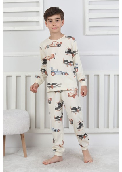 Racing Car And Aeroplane Desenli Erkek Çocuk Pijama Takımı fırsatları
