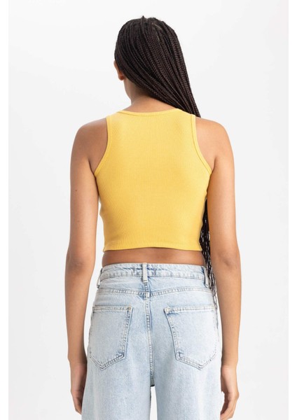 Kadın Sarı Fitted Halter Yaka Düz Basic Pamuklu Atlet B0658AXNS