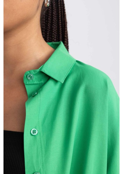 Kadın Yeşil Oversize Fit Geniş Kesim Gömlek Yaka Basic Düz Poplin Uzun Kollu Tunik B0659AXNS