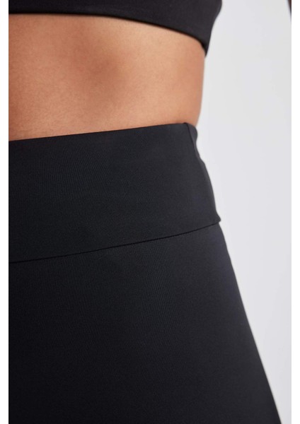 Fit Siyah Yüksek Bel İçi Yumuşak Tüylü Beli Saran Basic Düz Sporcu Tayt W8206AZ23AU
