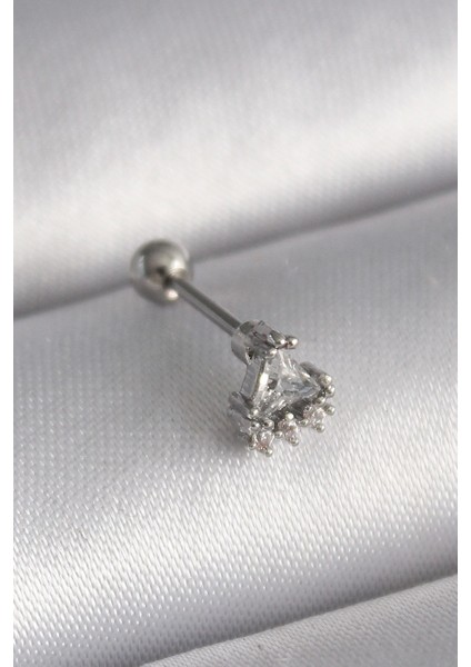 Bfs 316L Çelik Gümüş Renk Üçgen Zirkon Taşlı Tragus Piercing