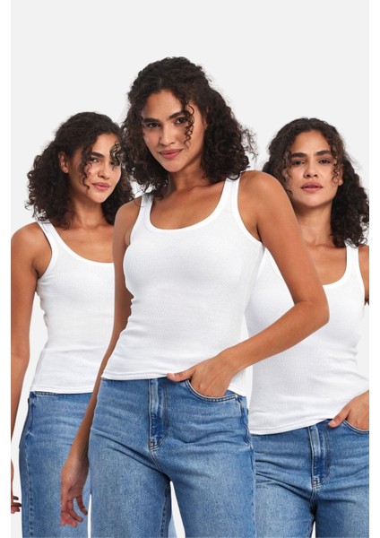 Fitilli Siyah Crop Havuz Yaka Sıfır Kol Pamuklu 3'lü Kadın Atlet