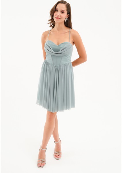 Kadın Mint Yeşili Askılı Mini Mezuniyet Abiye Elbise fiyatları