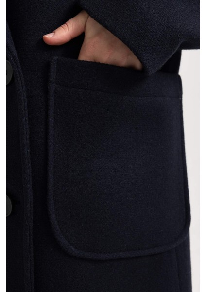 Regular Kalıp Kruvaze Yaka Düğmeli Cepli Yünlü Hafif Uzun Kaşe Kaban A9899AX23WN