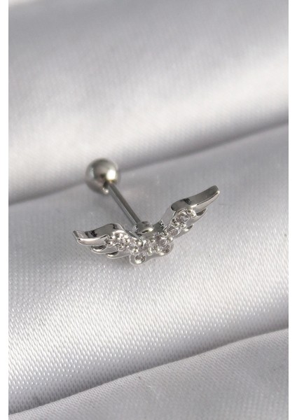 Bfs 316L Çelik Gümüş Renk Zirkon Taş Detay Kanat Model Tragus Piercing