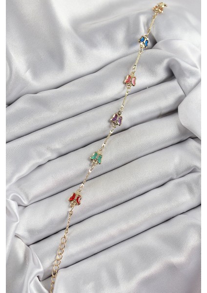 Bfs Pirinç Gold Renk Karışık Renk Kelebek Zirkon Taşlı Kadın Bileklik fiyatları