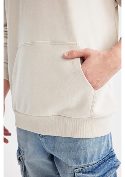 Comfort Regular Fit Rahat Kalıp Kapüşonlu Kanguru Cepli Basic Düz Sweatshirt B4446AX24SP