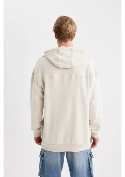 Comfort Regular Fit Rahat Kalıp Kapüşonlu Kanguru Cepli Basic Düz Sweatshirt B4446AX24SP