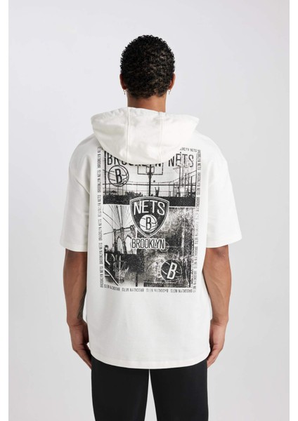 DeFactoFit NBA Brooklyn Nets Oversize Fit Kapüşonlu KIsa Kollu Tişört B3915AX24SP